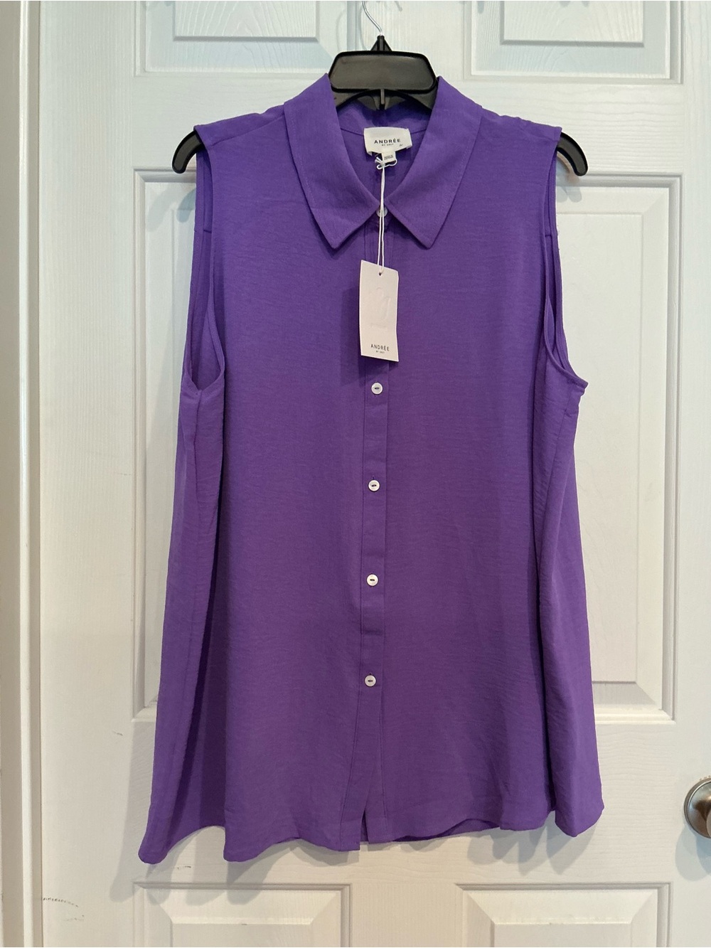 Andree Purple Sleeveless Button-Down Collared Top